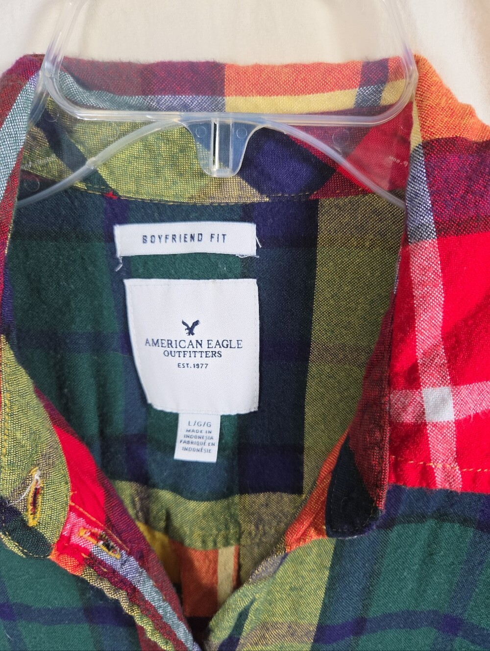 American Eagle Flannel Shirt Women L Plaid Boyfriend Fit Soft - Picture 3 of 6
